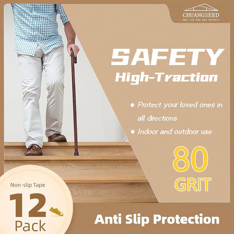 CHUANGSEED Stair Non-Slip Tape 8'' x 30'' (12-Pack), Heavy Duty Black Grit Anti-Slip,Indoor and Outdoor,High Traction Adhesive Treads Suitable for Most Slippery Surfaces - Image 2